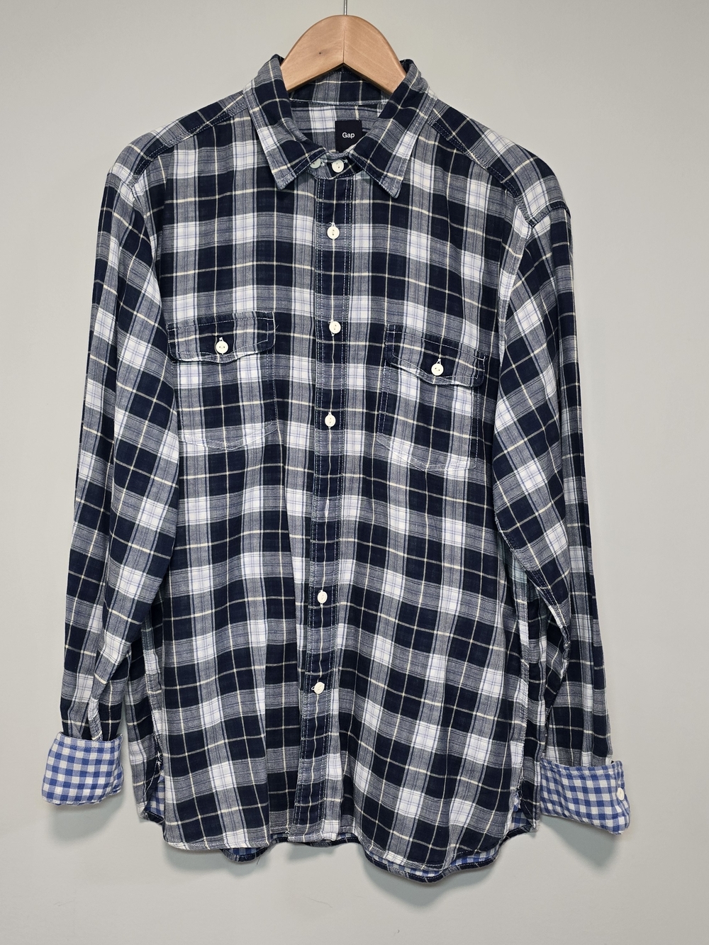 GAP Men's Navy & White Plaid Button-Down Shirt